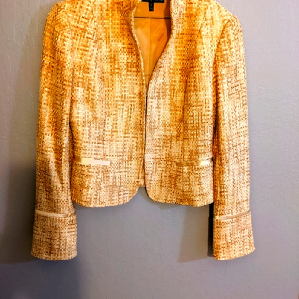 LAFAYETTE 148 Gold Tan Tweed Blazer Jacket